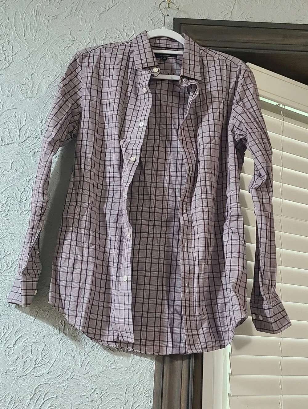 Banana Republic Slim Fit maroon, white, & navy check pattern Button Front Shir